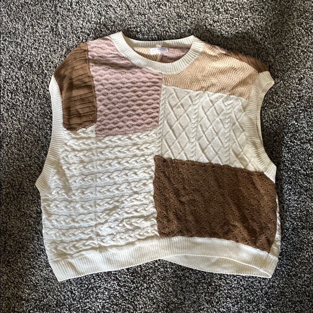 Patchwork Knit Sleeveless Sweater